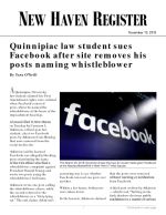 Click for pdf: Quinnipiac law student sues Facebook after site removes his posts naming whistleblower